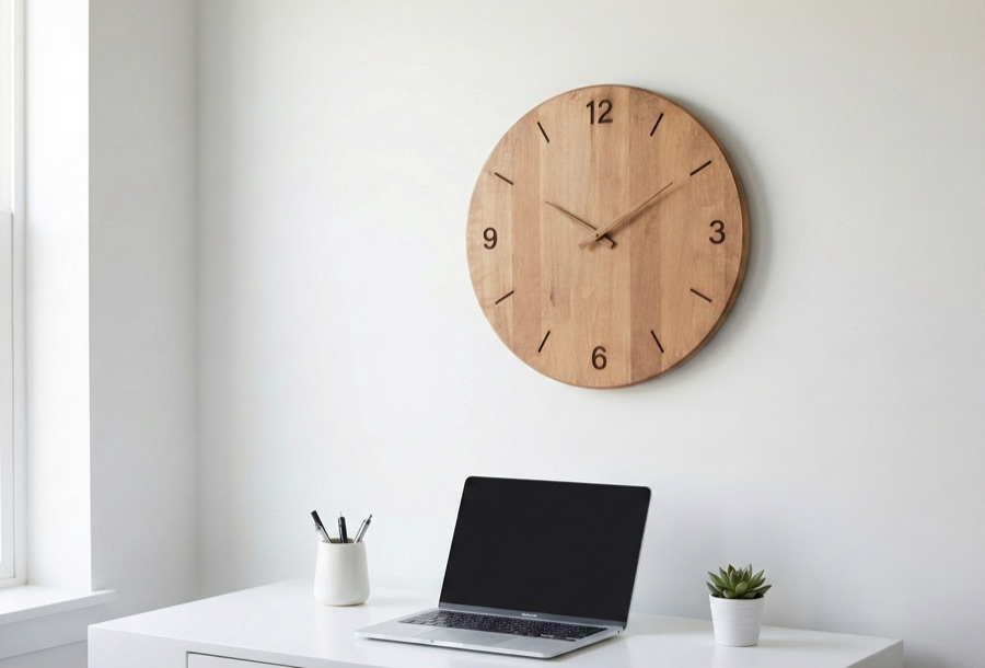 Ahşap duvar saati — modern rakam kadran